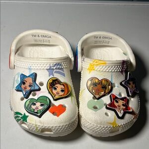 CROCS Kids Slippers with Cartoon Charms - White and Multicolor